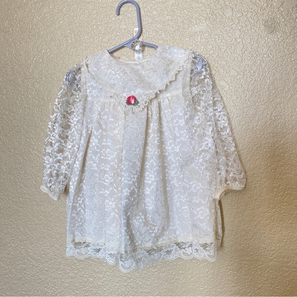 Vintage Other - Rose Cottage lace formal dress cream off white 18 months sailor collar pink rose